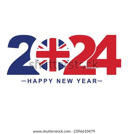 The New Year 2024 With The United Kingdom Flag And Symbol, 2024 Happy New Year United Kingdom Logo Text Design UK, It Can Use The Calendar, Tshirt Design, Wish card, Poster, Banner, Print , UK Vector