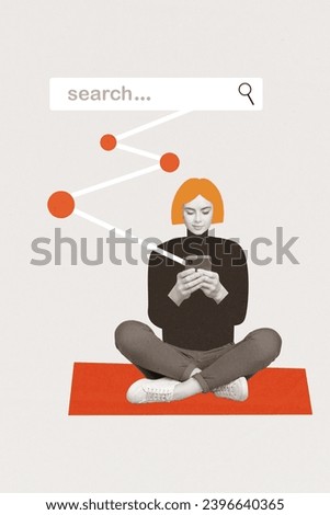 Image collage sketch of cute lovely girl reading news google chrome safari search isolated on drawing background