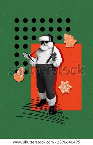 Creative drawing collage picture of santa claus stylish costume christmas new year greeting card template holiday x-mas congratulation