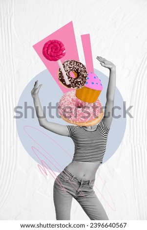 Artwork magazine collage picture of funky carefree lady desserts instead head isolated drawing background