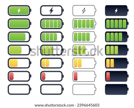 The battery charge indicator differs in charge level. Battery charge symbol