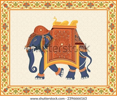 
Traditional Mughal Decorative Elephant vector illustration. Mughal elephant miniature painting. Royalty-Free Stock Photo #2396666163