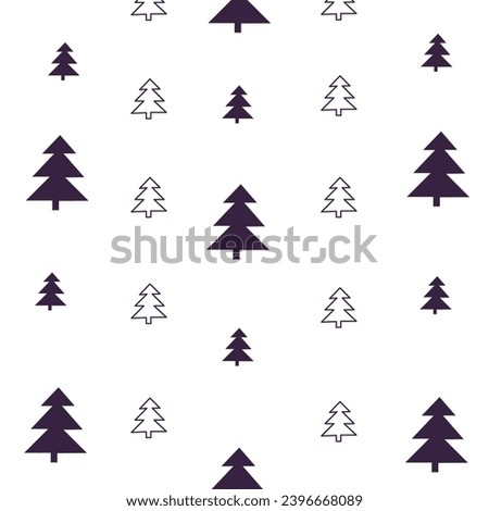 Geometric seamless winter pattern with silhouettes of pine and fir trees. Isolated on white background