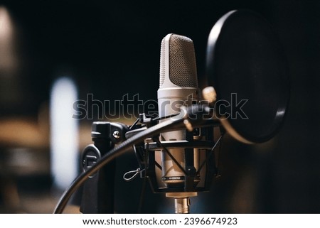 Microphone in a recording studio close-up.