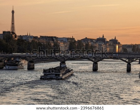 Paris seine boat Eifeltower Skyline  Royalty-Free Stock Photo #2396676861