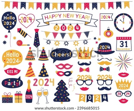 New Year 2024 vector party props set 