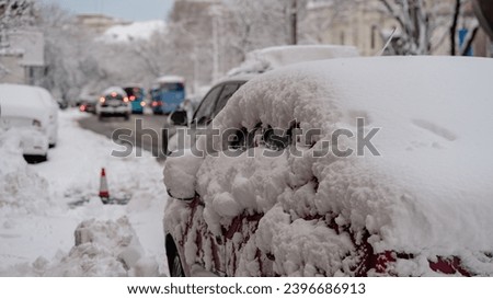 First day of winter, heavy snow in Bucharest city, Romania Royalty-Free Stock Photo #2396686913