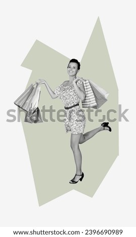 collage picture of girl  hold shopping bags