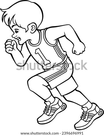 Young athlete in training line vector illustration isolated on white background