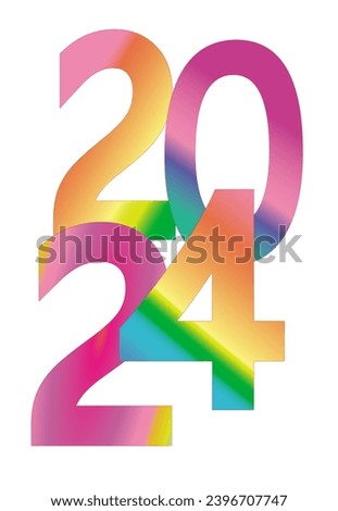 Holographic design effect paint flowing liquid acrylic Hand-drawn inscription 2024 abstract art New Year background  symbol modern style bright acid pastel colors clip art element on white background 
