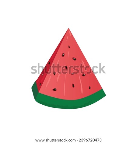 Vector illustration logo for red fruit watermelon, green stem, cut half, sliced slice berry with red flesh. Graphic Watermelon symbol sweet food. Tropical watermelon on white background Royalty-Free Stock Photo #2396720473