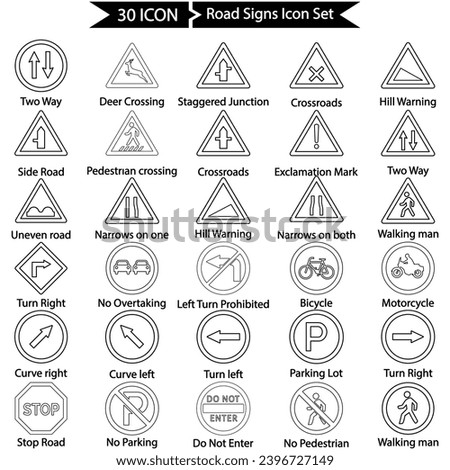 Road Sign Line Icon Set, Vector graphics