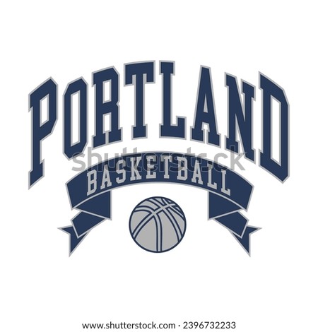 Portland basketball design vector. Editable college t-shirt design printable text effect vector.	
