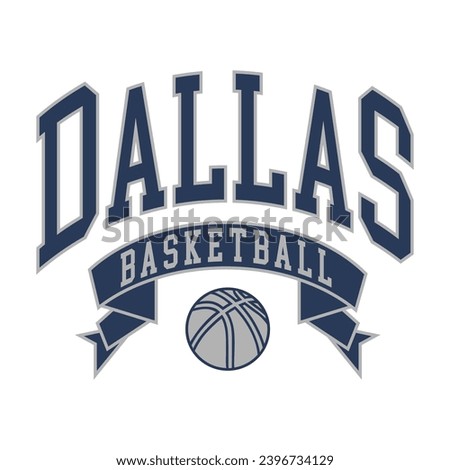 Dallas basketball design vector. Editable college t-shirt design printable text effect vector.	