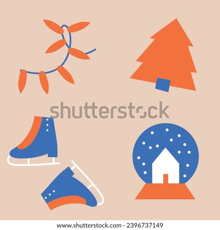 Xmas Baubles and Decoration. Cartoon Vector Illustration, Icon, Clip Art. Minimalist holiday aesthetics. Christmas Tree Toys in Cute Scandinavian Folk Style.