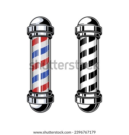 barber pole lamp illustration, barbershop logo Royalty-Free Stock Photo #2396767179