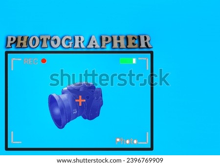 camera frame vector and camera image, logo, writing in the frame. There is a brown alphabet arrangement with a blue background