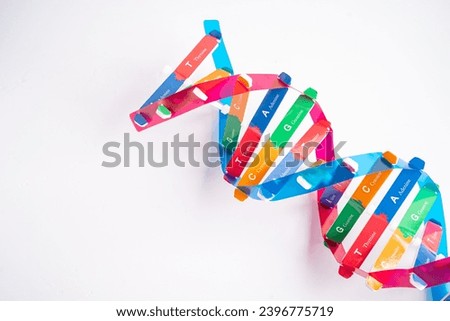 DNA or Deoxyribonucleic acid is a double helix chains structure formed by base pairs attached to a sugar phosphate backbone. Royalty-Free Stock Photo #2396775719