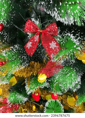 Christmas and new year background with red and green ornaments decorated with snow accents. Merry Christmas and Happy Holidays greeting cards, frames, banners. Winter holiday theme.