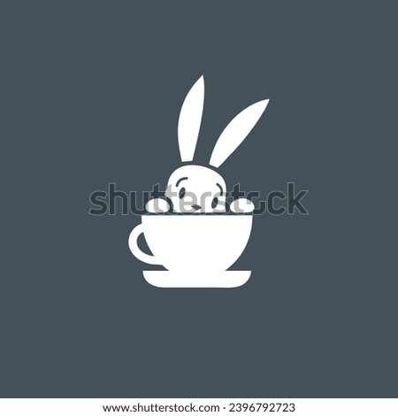 Rabbit coffee Glass Logo Negative Space Concept Vector Template. Rabbit Holding Wine Glass Symbol Royalty-Free Stock Photo #2396792723
