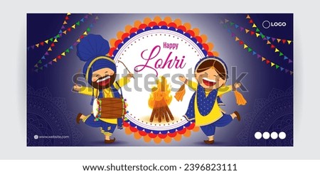 Vector illustration of Happy Lohri social media feed template written hindi text means lohri sikh festival