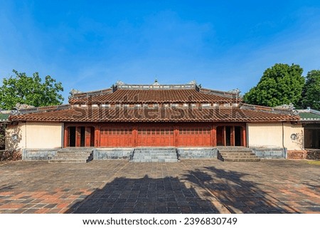 Minh Mang tomb near the Imperial City with the Purple Forbidden City within the Citadel in Hue, Vietnam. Imperial Royal Palace of Nguyen dynasty in Hue. Hue is a popular Royalty-Free Stock Photo #2396830749