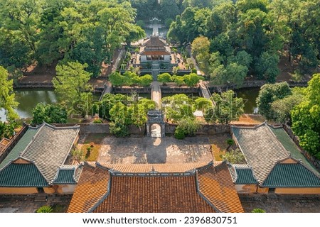 Minh Mang tomb near the Imperial City with the Purple Forbidden City within the Citadel in Hue, Vietnam. Imperial Royal Palace of Nguyen dynasty in Hue. Hue is a popular Royalty-Free Stock Photo #2396830751