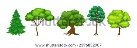 Different Tree with Trunk and Green Crown Vector Set Royalty-Free Stock Photo #2396832907
