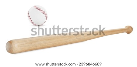 Wooden baseball bat and leather ball isolated on white