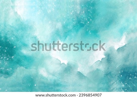 Watercolor in blue and white tones background with texture and gradients.