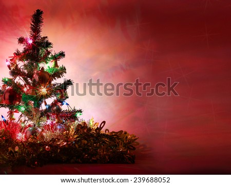 Christmas tree light with silhouette / red background