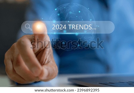 Human searching keyword of 2024 trends planning in new year, business trends, fashion trends, start up, marketing, planning, technology update, year 2024, SEO, digital marketing online Royalty-Free Stock Photo #2396892395