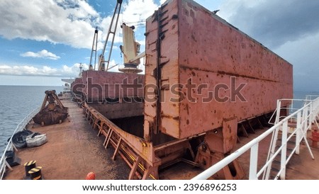 Open position of Hatch Cover folding Type on Ship Royalty-Free Stock Photo #2396896253