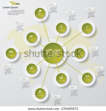 Design clean template/graphic or website layout. 10 step order diagram layout.