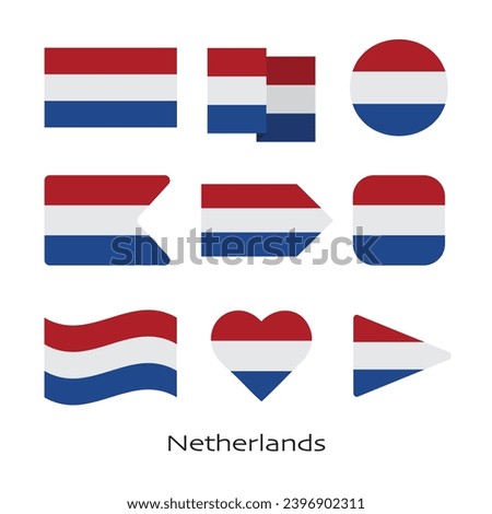 Netherlands flag icon set isolated on white background. Vector Illustration.