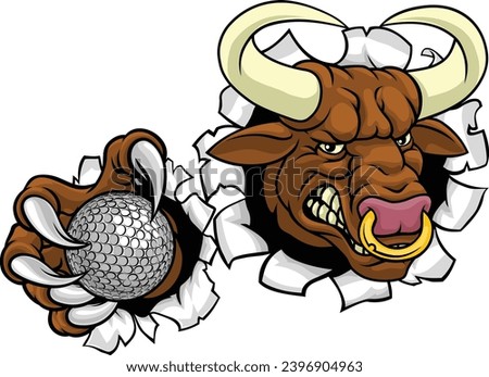 A bull or Minotaur monster longhorn cow angry mean golf mascot cartoon character. 