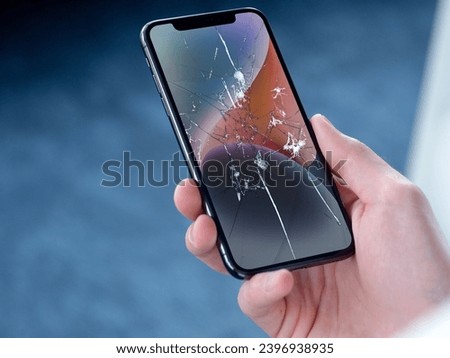 Broken Screen Mobile Phone - 3D Rendered Cracked Screen Phone - Shattered Glass Mobile Phones Royalty-Free Stock Photo #2396938935