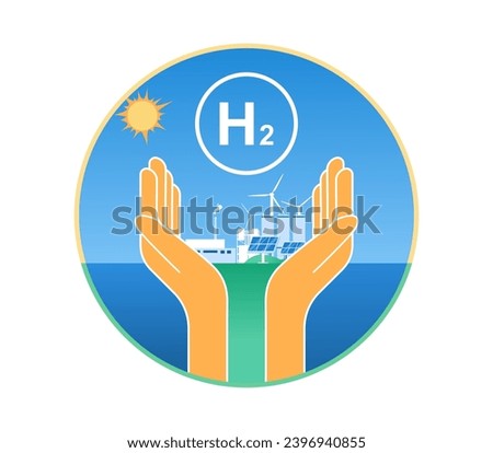 Concept illustration of production and use as an energy source of hydrogen. Vector illustration.