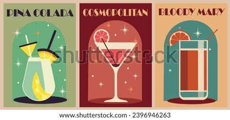 Cocktails Retro Poster set vector art illustration