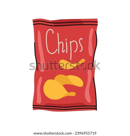 Hand drawn packaged snack chips color element. Cartoon Ultra processed food (upf). Isolated vector illustration. Royalty-Free Stock Photo #2396955719