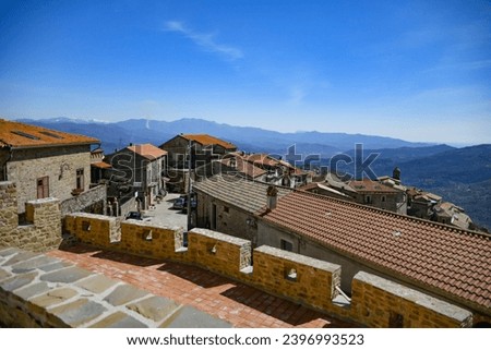 Typical panoramic view of Cilento, a geographical area of ​​southern Italy. Royalty-Free Stock Photo #2396993523