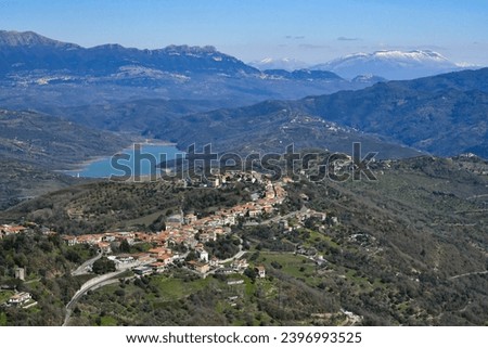 Typical panoramic view of Cilento, a geographical area of ​​southern Italy. Royalty-Free Stock Photo #2396993525