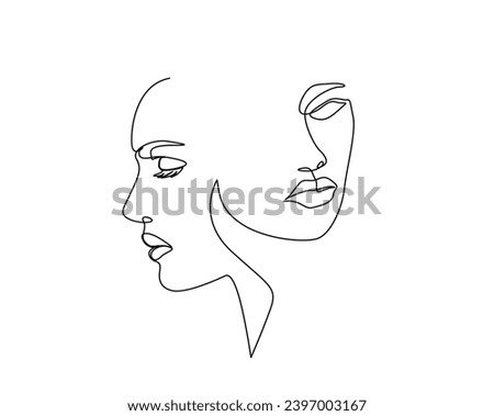 Continuous one line drawing of beautiful potrait female's face. Pretty woman outline vector illustration for fashion and beauty skin care concept. Editable stroke.