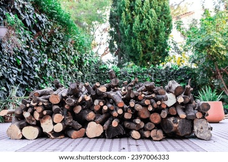 Photo of a pile of firewood piled up in the garden of a house to pass the cold winter season.