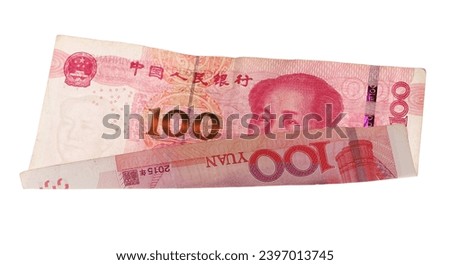 Hundred yuan bill fly, Chinese money, rmb isolated on white, clipping path