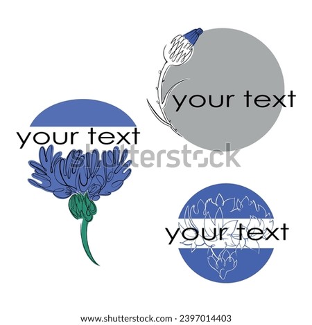 The logo with the image of a cornflower flower. Hand-drawn. A linear drawing on a transparent background.