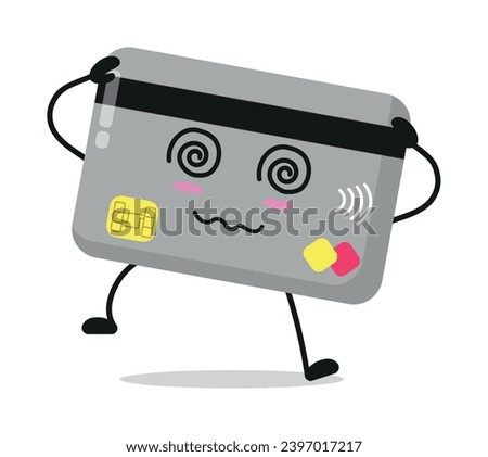 Cute dizzy credit card character. Funny confused economy cartoon emoticon in flat style. closet vector illustration