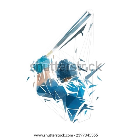 Baseball player logo, baseball batter, isolated low poly vector illustration