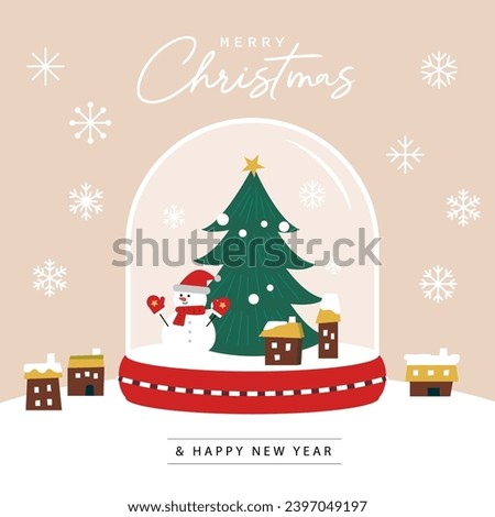 Merry Christmas Santa Claus Christmas tree glass snow globe background vector illustration.