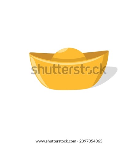 Chinese gold ingot flat vector illustration isolated on white background. Element for spring, lunar new year, chinese new year concept. Clip art for greating card, banner, brochure, web, sticker.